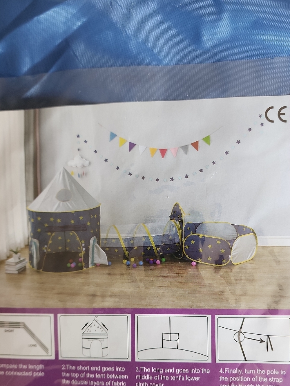Kids Play Tent & Tunnel Set - Navy with Yellow Stars Firm Price $50